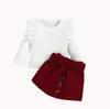 Baoxin Ropa para Niños Estilo Europeo y Americano Niñas Otoño e Invierno Color Sólido Encaje Manga Larga Pana Botones Cinturón Conjunto de Ropa de Bebé de Moda