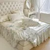 Saia de Cama de Algodão Puro Estilo Coreano Peça Única 2025 Novo Estilo Saia de Cama Cobertura Lençol de Cama Totalmente Algodão com Borda de Saia Cobertura de Cama Antiderrapante Conjunto de Quatro Peças