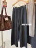 Calça Casual Cinza com Cordão para Mulheres, Outono e Inverno, Emagrecedora, Petite, Perna Larga, Reta Solta Calça Cimitarra