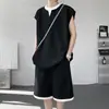 Conjunto Deportivo Falso de Dos Piezas para Hombre, Conjunto de Dos Piezas de Camiseta sin Mangas y Shorts, Ropa para Hombre Estilo Japonés Holgada, Chaleco Calado de Punto Waffle