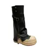 Botas altas nuevas de suela gruesa con hebilla de cinturón, botas western de punta redonda estilo motociclista para mujer, botas de montar plisadas con cremallera