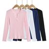 Ay668-24 Otoño Nuevo Estilo Europeo y Americano Cuello Semiabierto Ligeramente Transparente Ajuste Delgado Top Madurez Ligera Deseo Puro Alta Elasticidad Camiseta de Manga Larga