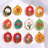 Colgante de Aleación de Esmalte Colorido Estilo Pintura al Óleo Flor de Lirio y Tulipán Charms Decorativos para Pulsera Collar DIY W662