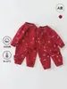 Ropa interior para bebé de algodón puro Clase A, Mameluco rojo de manga larga para bebés, Atuendo de 100 días / Mes completo, Ropa interior base para gatear de Año Nuevo