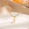 Aço titânio banhado a ouro real 18K francês retro nicho design natural pérola arroz colar de contas moda feminina