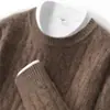 Suéter de Cachemira Grueso de 7 Agujas y Tres Hilos para Hombre, Cuello Redondo, Jersey Retorcido Tejido, Camiseta Básica de Cachemira Pura