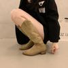 Botas Largas de Ante Marrón con Tacón Grueso 2025 para Mujer, Botas Altas, Estilo Western Apilado, Nuevo Otoño en Forma de V para Adultos
