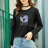 Camiseta de Algodón Puro con Cuello Redondo y Mangas Largas Hombro Derecho para Mujer Camiseta Interior Moda Versátil Estilo Extranjero Versátil Top Blanco Otoño e Invierno