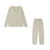Ropa de Casa de Fibra de Algas Marinas para Mujer, Otoño e Invierno, Se Puede Usar Afuera, Antiácaros, Amigable con la Piel, Cárdigan con Solapa, Conjunto de Pijama Casual con Botones