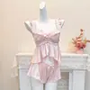 "Fofura" Conjunto Sexy de Pijama Duas Peças com Toque de Luxo, Bojos Removíveis, Camisola de Seda Gelo Estilo Francês para Mulheres