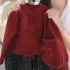 Suéter Doce de Menininha Primavera e Outono Novo Estilo Bebê Vermelho Doce Pulôver Tricotado Moda Infantil Roupas Fofas