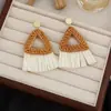 Pendientes Exagerados para Fotografía de Viaje de Verano, Pendientes Bohemios de Paja con Borlas para Mujer, Accesorios de Pendientes Estilo Vacaciones en la Costa