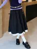 Falda midi de mezcla de lana con ribete de encaje para mujer, con diseño de cintura de corbata, detalles de patchwork y una favorecedora silueta en A, perfecta para primavera y otoño, y diseñada para estilizar la figura