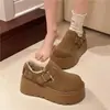 Zapatos Birkenstock de suela gruesa con forro de felpa para mujer, zapatos de invierno 2026 modelo nuevo, zapatos casuales para la nieve, sin cordones con hebilla, versátiles zapatos de algodón