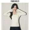 Jing Ya Clothing Top de Renda Damasco Patchwork Decote V Feminino Outono/Inverno Camada Base Francesa Manga Longa Slim Fit Malha