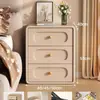 Mesita de noche de madera maciza color crema con tres cajones, modelo nuevo, piel, lujo ligero, pequeño mueble de almacenamiento para dormitorio del hogar