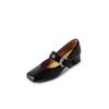 Zapatos Mary Jane de piel de vaca con hebilla de diamantes de imitación, primavera 2024, nuevo estilo, tacón medio grueso, punta cuadrada, interior y exterior negros, de cuero completo para mujer