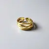 JZ26 Anillo Exagerado Irregular de Línea Fluida Europeo y Americano de Plata de Ley S925 para Mujer ins Tendencia Red Niche Diseño Joyería Simple