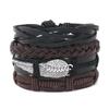 Pulseira de couro masculina europeia e americana transfronteiriça nova pulseira de couro masculina criativa pena combinação multicamadas tecida terno conjunto de quatro peças