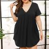 Vestido de Pijama Feminino Amazon Europeu e Americano para Primavera e Verão Tamanho Plus Size Roupa de Casa Imitação de Algodão Decote V Manga Curta Solto