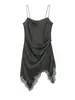 Vestido de Verano 2026 Estilo Nuevo Sexy Estilo Europeo y Americano para Mujer con Ribete de Encaje y Tirantes Finos, Vestido Corto de Color Sólido con Dobladillo Irregular