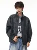 Jaqueta de Motociclista de Couro PU com Gola Alta Desconstruída Americana Masculina Outono Nova Chegada Marca Tendência Design Elevado Streetwear Cool de Malandro Jaqueta de Couro Peça de Roupa Exterior