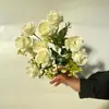 Buquê Pequeno de Rosas Artificiais, Rosa Coração Partido Flor de Seda, Buquê de Noiva, Decoração de Casamento, Buquê Pronto para Envio