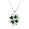 Collar de Trébol de Cuatro Hojas con Circonita para Mujer, Cadena de Clavícula de Alta Gama, Colgante de Cristal Verde, Joyería de Moda de Lujo Ligero