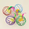 Juego de Juguetes para Gatos: Jaula Ratón, Pelota Giratoria, Bola con Cascabel y Plumas, Suministros Interactivos para Gatos para Autoentretenimiento y Alivio del Aburrimiento