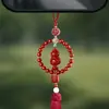 Calabaza Cruda con Patrón de Nube de Cinabrio con Círculos Grandes y Borlas Rojas Colgante para Coche, Arena Dorada Púrpura de Alto Contenido y Arena Roja Colgante Decorativo para Coche