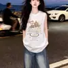 Chaleco Deportivo Sin Mangas para Pareja Estilo Ins Camiseta de Algodón Puro para Hombres y Mujeres, Top de Verano con Divertido Diseño de Oso y Letras