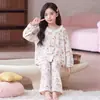 Pijama de cárdigan de algodón con estampado de nubes de dibujos animados para niñas, de manga larga, para estudiantes, ropa de casa para niñas, conjunto de primavera y otoño para niños mayores