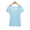 AY695-25 Primavera Nuevo Estilo Americano Estilo Spice Girl Microtransparente Holgado Casual Camiseta de Manga Corta Grande Cuello en U