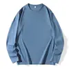 Camiseta de Manga Longa Outono e Primavera Algodão Masculina e Feminina 190g Cor Sólida Gola Redonda Algodão Penteado Solta Joker tamanho plus Camisa Base