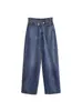 Za2025 Nueva Ropa de Primavera para Mujer de Comercio Exterior Popular Europea y Americana Ropa de Trabajo Casual Retro Nuevo Jeans de Doble Botonadura de Pierna Ancha