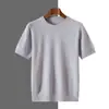 Nueva camiseta cruzada para hombre, jersey de punto de manga corta y cuello redondo, top de negocios versátil, color liso
