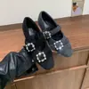 Sapatos de Algodão com Forro de Lã e Salto Grosso para Mulheres 2025 Estilo Francês Bico Quadrado Fivela de Metal com Strass Sapatos Mary Jane Quentes Mocassins