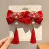 Horquilla Roja de Año Nuevo para Niñas con Lazo, Accesorio para el Cabello, Tocado Tradicional Chino de Año Nuevo, Pinza para el Cabello con Peluca de Estilo Chino para Niñas Hanfu