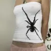 Top de Tubo Corto de Punto Ajustado Blanco Hombros Descubiertos Tejido de Jacquard Oscuro de Araña Subcultura Y2K