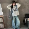 Camiseta Longa Feminina Estilo Novo de Primavera, Blusa Soltinha Infantil com Desenho Animado, Camiseta Versátil de Gola Redonda para Meninas, Venda por Atacado Disponível