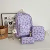 Mochila estilo academia para meninas do ensino fundamental, feminina, laço, grande capacidade, conjunto de três peças, simples, versátil, alta aparência, bolsa de ombro dupla