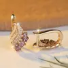 Pendientes de Moda de Gama Alta Personalizados, Pendientes de Gota de Agua Dorados Electroplateados Populares Transfronterizos, Diamante Morado y Diamante Blanco Microincrustados