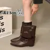 Novas Botas Femininas Outono Estilo Wasteland Moda Salto Grosso Fivela Cano Macio Solado Flexível Retro Estilo 2026 Versátil Calça Botas de Cano Médio