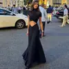 878W Estilo Nuevo Transfronterizo Europeo Vestido Corto Marrón Plisado Sexy Chica Caliente Cuello Alto Vestido Largo de Banquete Banquete