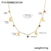 Colar Clavícula Lua com Pingente de Franja de Strass Multicolorido Omega Banhado a Ouro 18K Aço Inoxidável Nicho Novos Acessórios Femininos