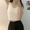 Camisola de Algodón Puro Estilo Coreano con Almohadilla en el Pecho Taza Fija Envuelve el Pecho para Ropa Exterior e Interior Top Corto sin Mangas para Mujer