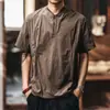 Nova Camiseta Masculina Retrô Americana com Gola Henry de Manga Curta Masculina 2026 Outono Nova Leve de Secagem Rápida Simples