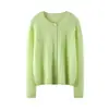 Cardigan de Cashmere Feminino Outono/Inverno Sete Pontos Fio Único Jaqueta Tricô Look Emagrecedor Solto Amigo da Pele Gola Redonda Top de Tricô com Trança