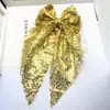 Grampo de cabelo com lantejoulas e laços de primavera, prendedor de cabelo com fita de malha, elegante, acessórios para cabelo para festa de Natal e Ano Novo, feminino