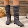 Botas Casuais Femininas Moda Plissadas com Zíper Interno Botas Baixas Botas Altas